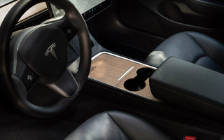 Tesla center console with wood trim