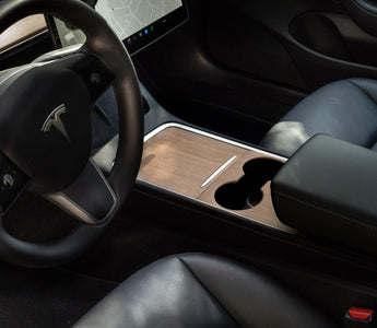 Tesla center console with wood trim